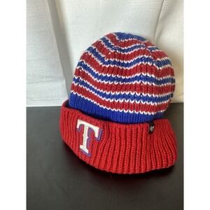 RARE 47 Brand Texas Rangers Knit Crochet Beanie Hat Red Blue White